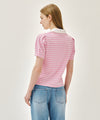 Marithé François Girbaud W COLLAR STRIPE HALF SLEEVE CROP SWEATSHIRT pink