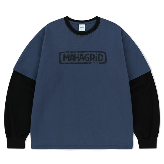 Mahagrid Banner Logo Layered Long Sleeve Tee Navy