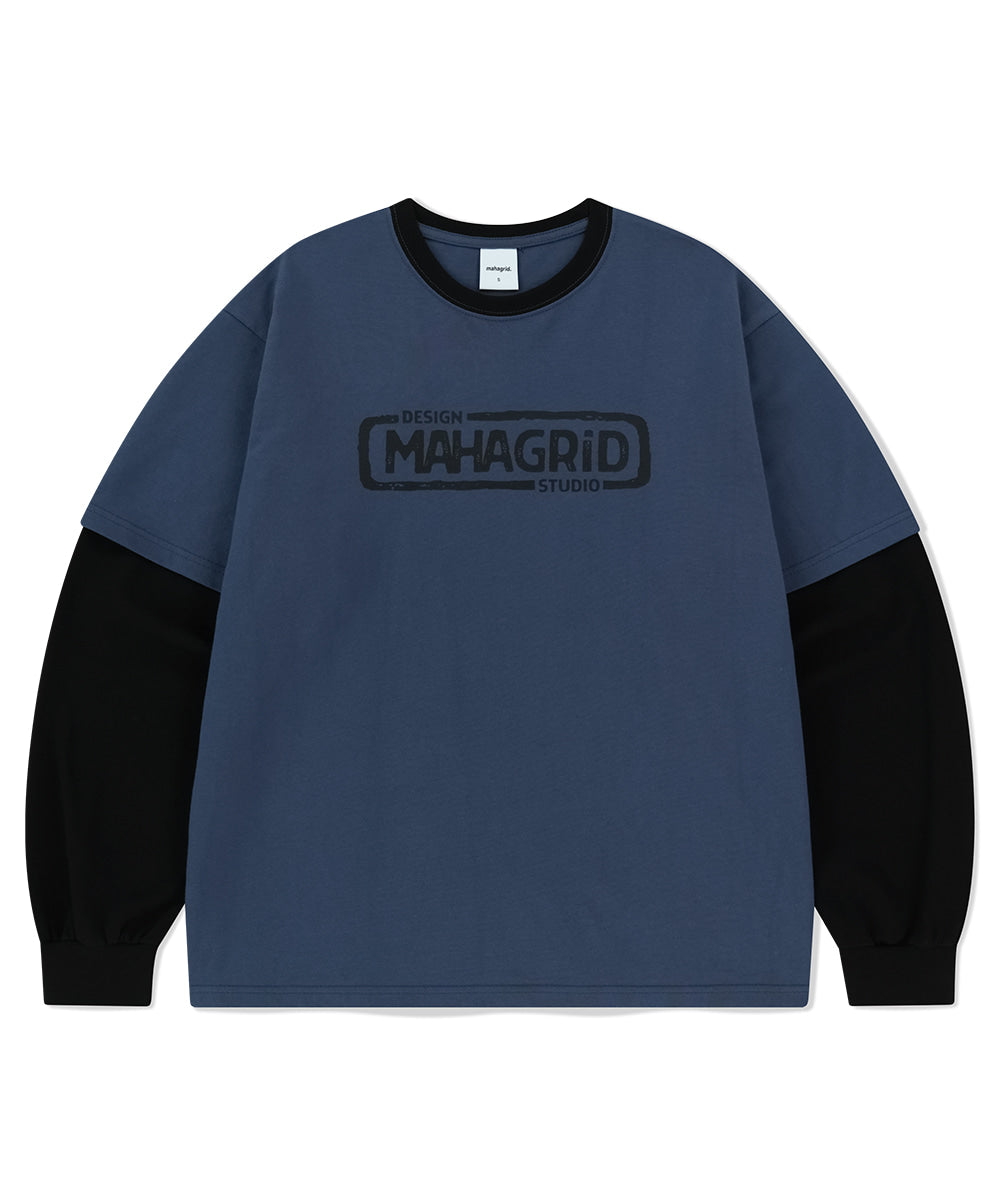 Mahagrid Banner Logo Layered Long Sleeve Tee Navy
