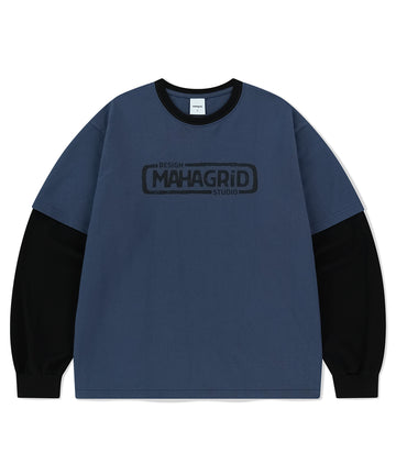 Mahagrid Banner Logo Layered Long Sleeve Tee Navy