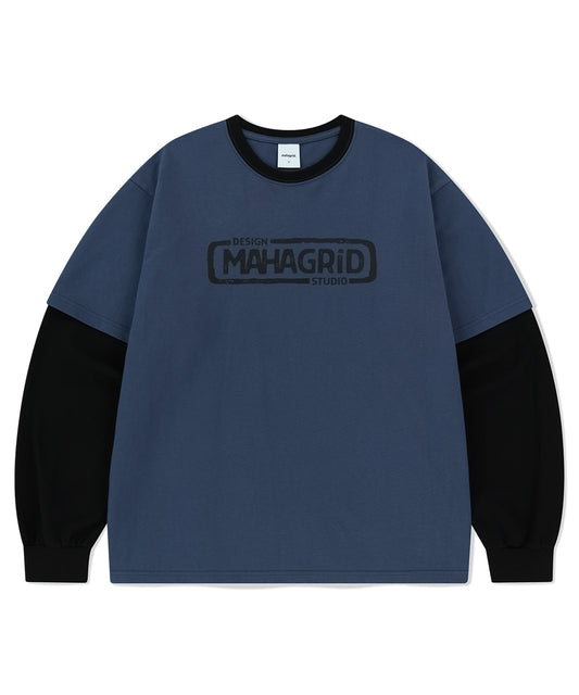 Mahagrid Banner Logo Layered Long Sleeve Tee Navy