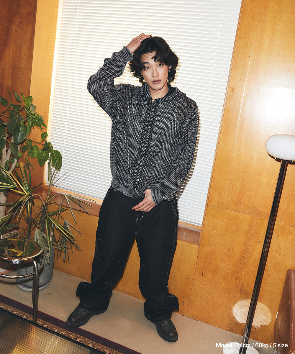 Mahagrid Pigment Mesh Zip Up Knit
