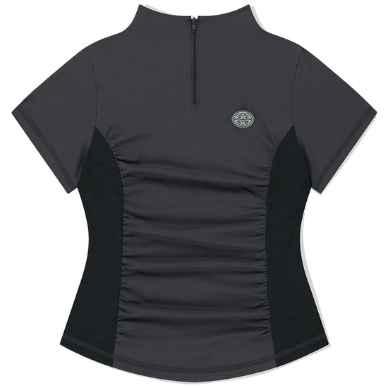 Mahagrid Shirring Half Zip-Up Jersey Tee