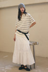 General Idea WOMAN Stripe Loose Collar Half Knit
