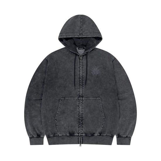 Mahagrid Washed Solar Applique Zip Up Hoodie