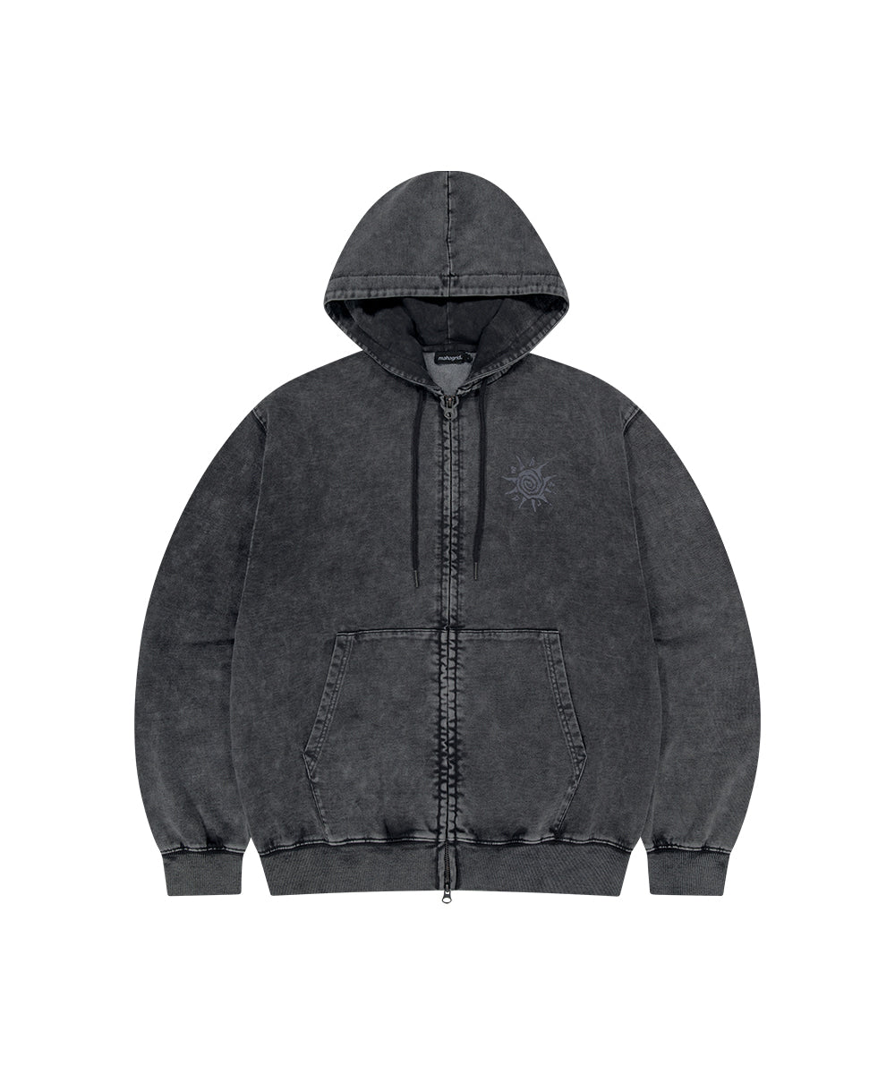 Mahagrid Washed Solar Applique Zip Up Hoodie