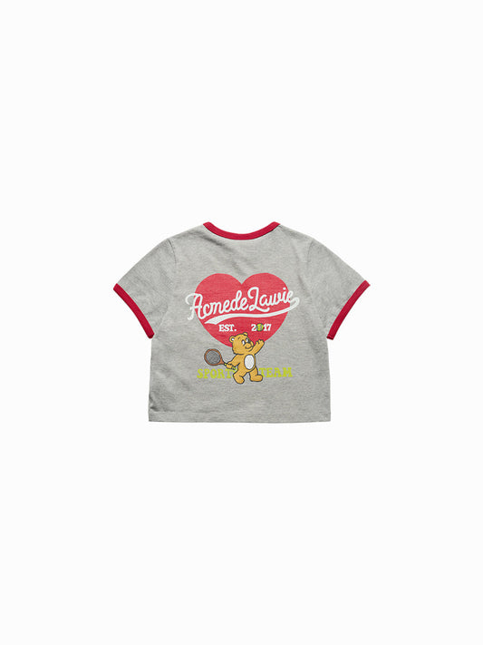 ADLV Woman Tennis AC Bear Crop Short Sleeve Ringer T-Shirt