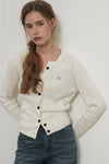 General Idea WOMAN GNRL Signature Superfine Wool Cable Cardigan [Light Grey]