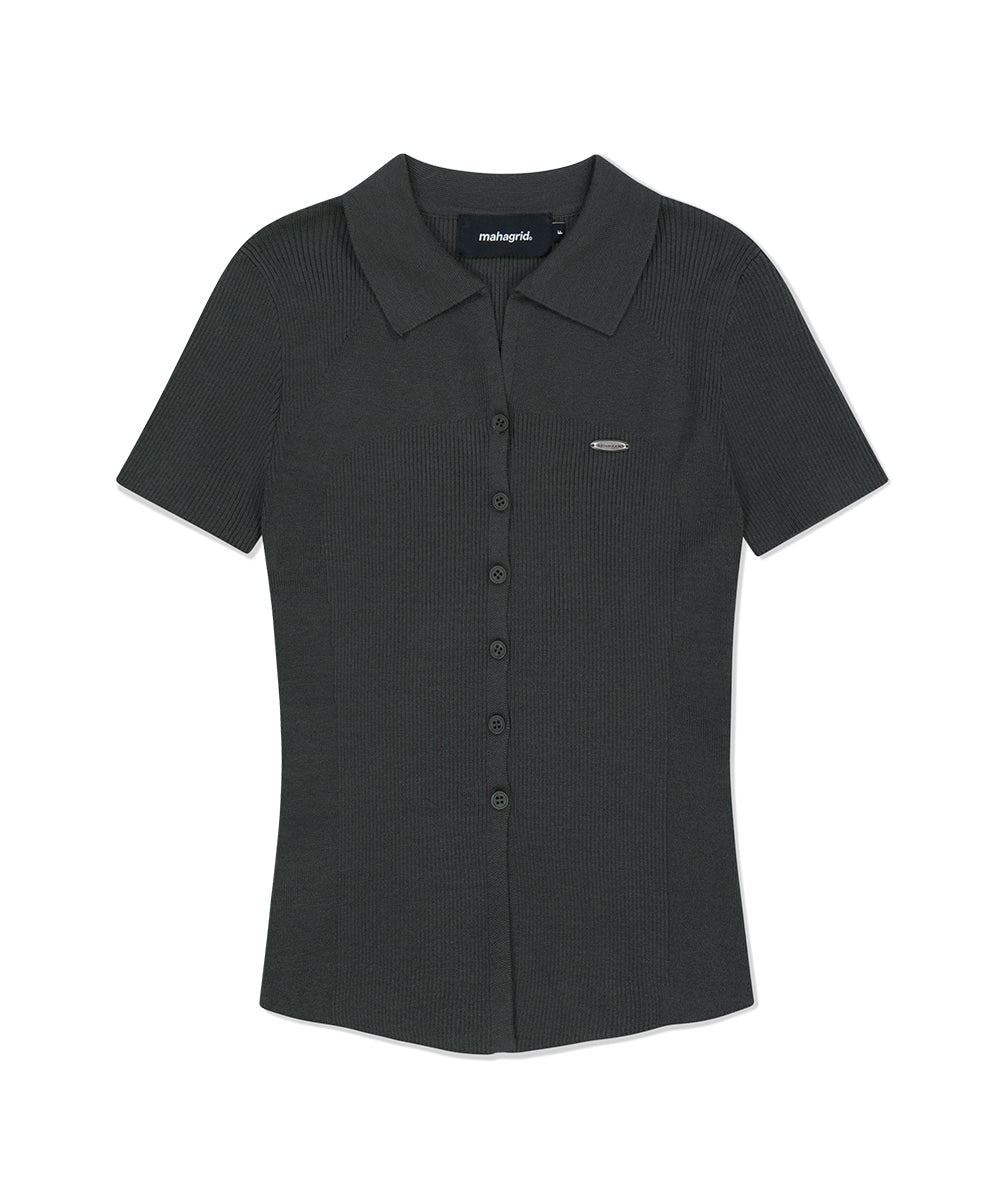 Mahagrid Button-Up Collar Knit