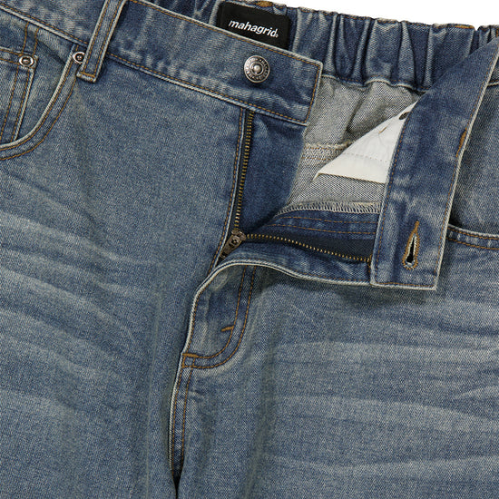 Mahagrid Wide Cargo Denim Pants [Blue]