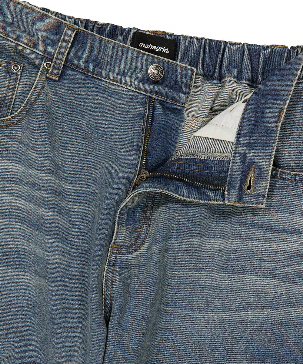 Mahagrid Wide Cargo Denim Pants [Blue]