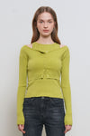 General Idea WOMAN Boat Neck Cardigan Tank Top Set [AVOCADO]