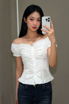 General Idea WOMAN Cap Sleeve Heart Neck Shirring Blouse