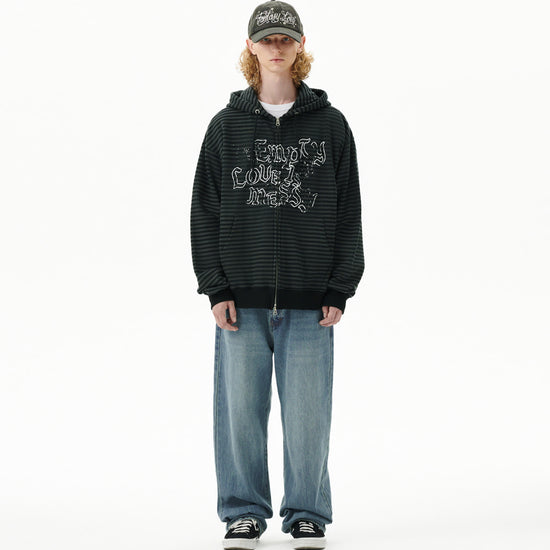 Mahagrid Empty Stripe Zip Up Hoodie Black