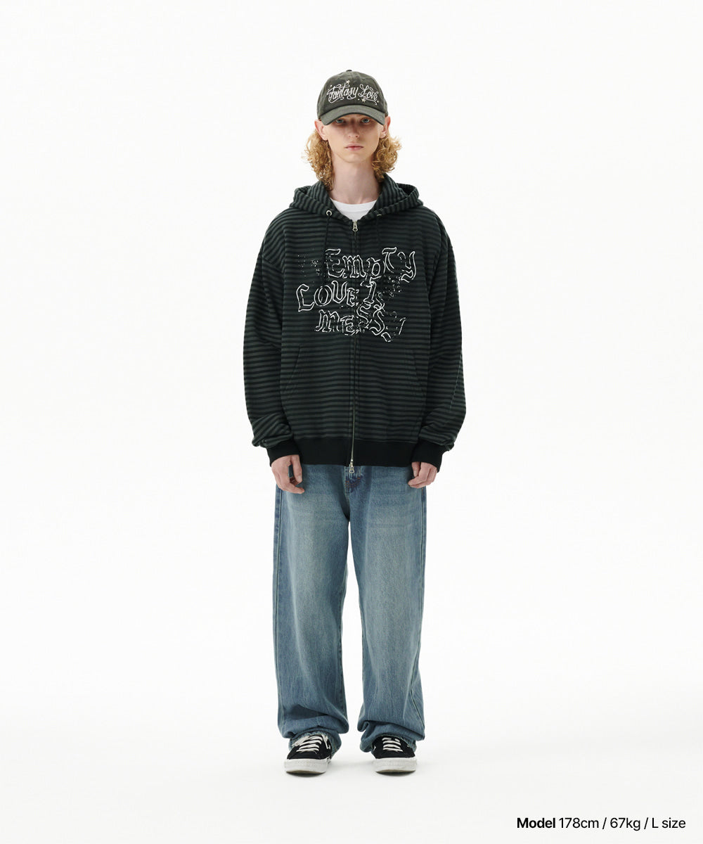 Mahagrid Empty Stripe Zip Up Hoodie Black