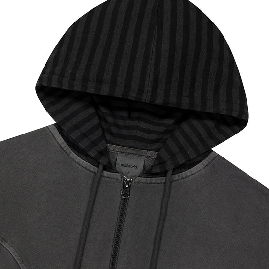 Mahagrid Pigment Stripe Mixed Zip Up Hoodie
