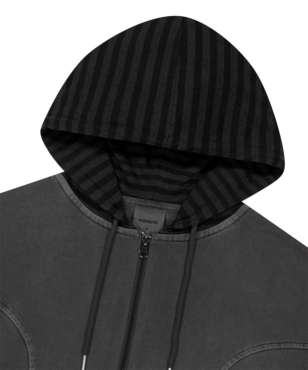 Mahagrid Pigment Stripe Mixed Zip Up Hoodie
