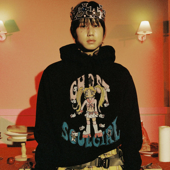 Nice Ghost Club Soul Pussy Cat Ghost Soul Girl Gyaru Hoodie in Black