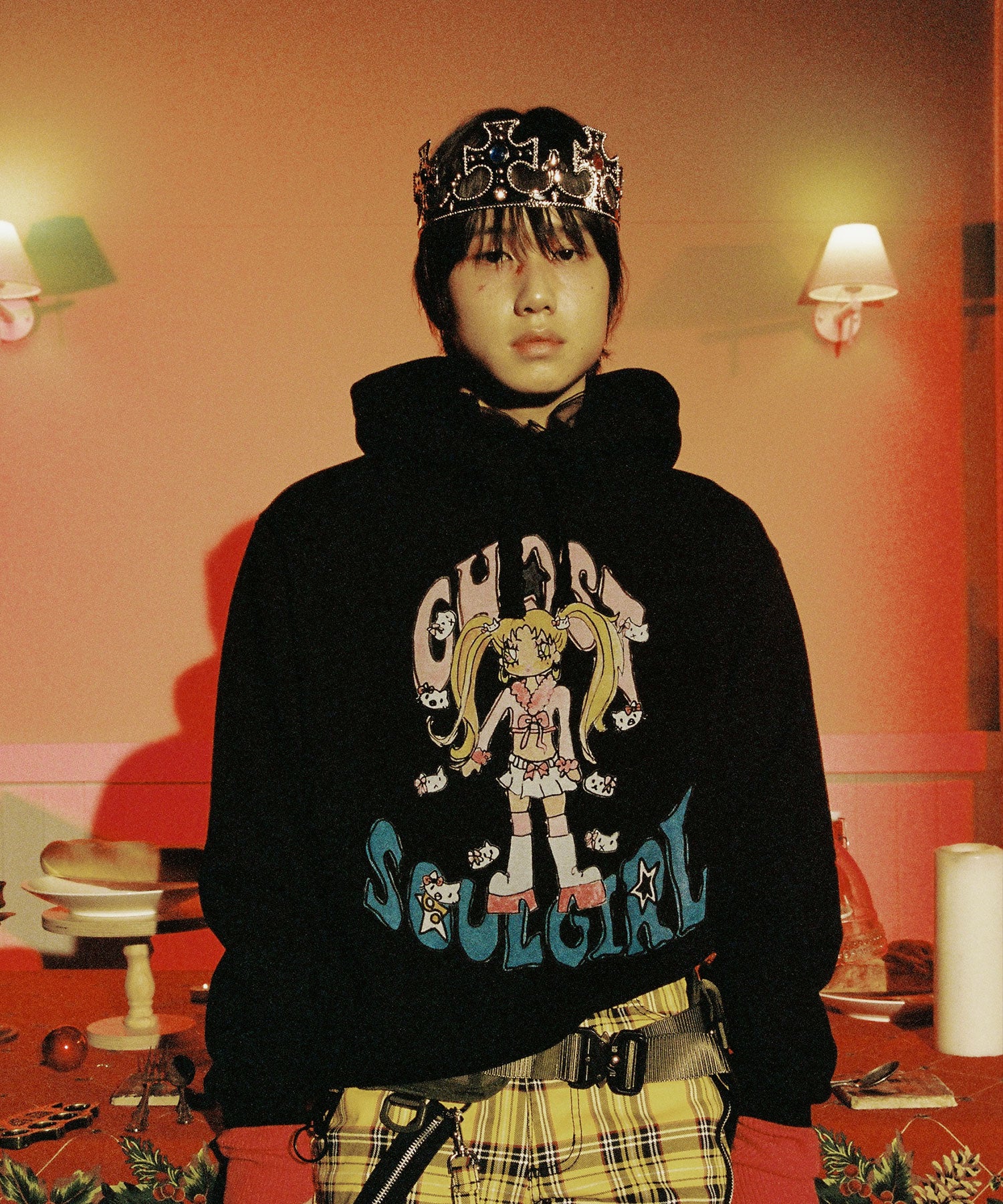 Nice Ghost Club Soul Pussy Cat Ghost Soul Girl Gyaru Hoodie in Black