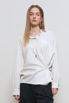 General Idea WOMAN Loose Fit Button Wrap Stripe Shirt [WHITE]