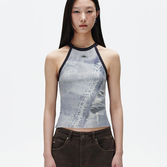 Mahagrid Denim Printed Halter Knit
