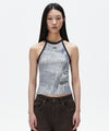 Mahagrid Denim Printed Halter Knit