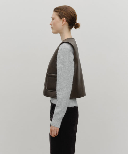 Marithé François Girbaud W Faux Leather Mustang Crop Vest Brown