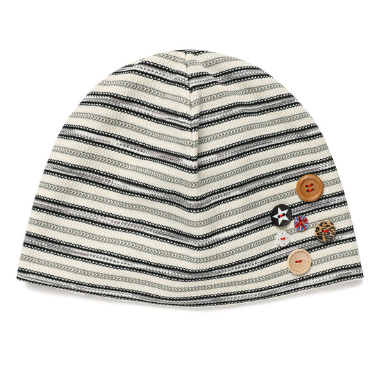 Cavish Kyurin Striped Button Beanie in Ivory