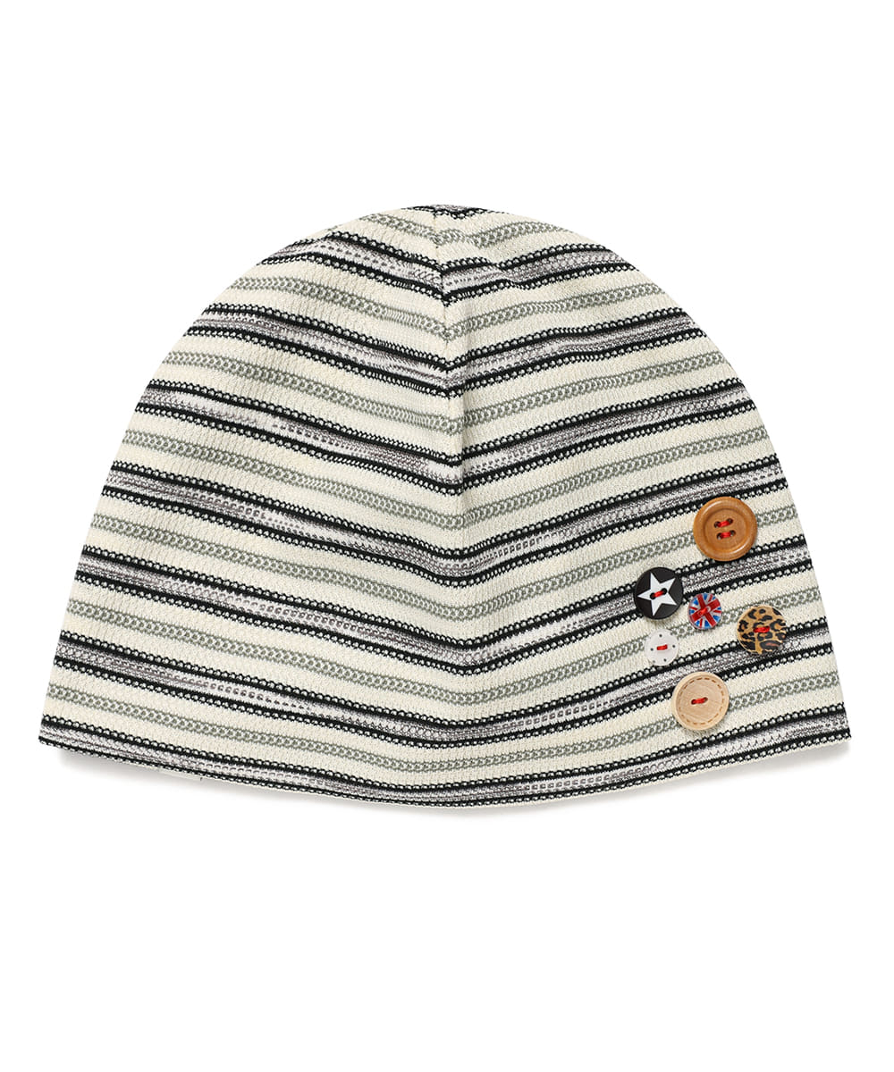 Cavish Kyurin Striped Button Beanie in Ivory