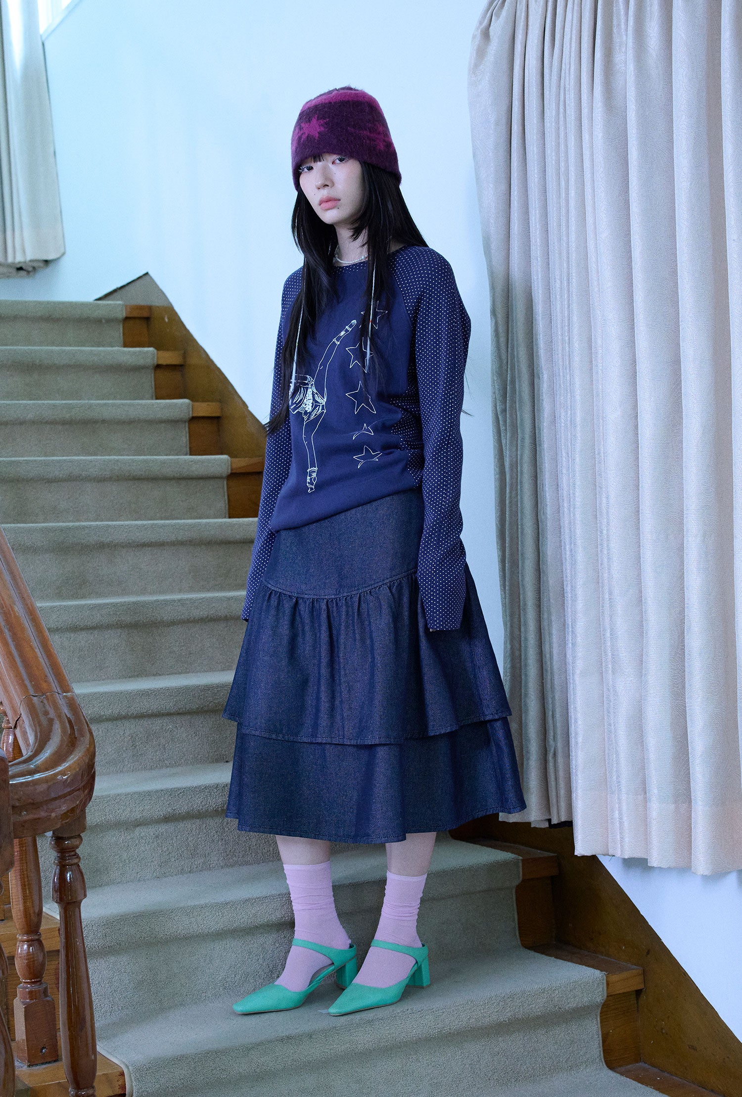 Nice Ghost Club Lowrise Shirring Denim Skirt