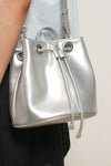 General Idea WOMAN Crackle Faux Leather Bucket Bag [SILVER]