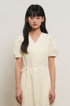 General Idea Woman Stripe V-Neck Puff Long Dress