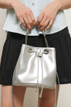 General Idea WOMAN Crackle Faux Leather Bucket Bag [SILVER]