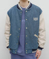 Marithé François Girbaud Classic Logo Embroidery Denim Varsity Jacket Light Blue