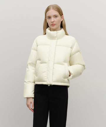 Marithé François Girbaud Women's Glossy Crop Down Jacket in Ivory