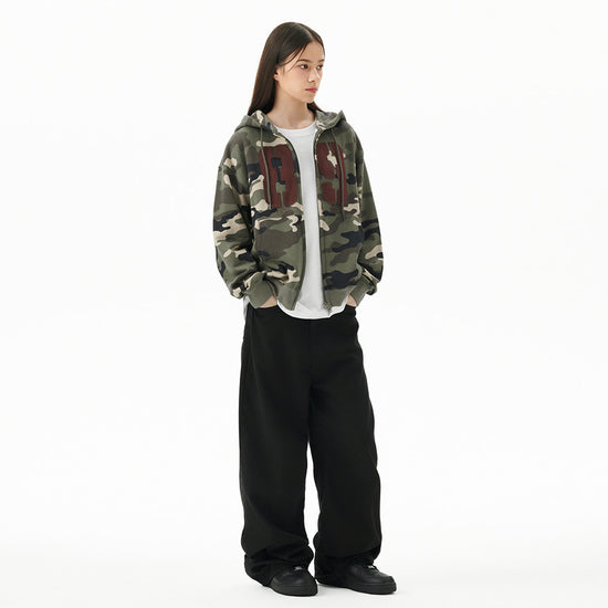 Mahagrid Camo Applique Zip Up Hoodie