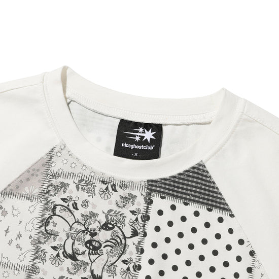 Nice Ghost Club Patchwork Quilted Printed 3/4 Sleeve Tee