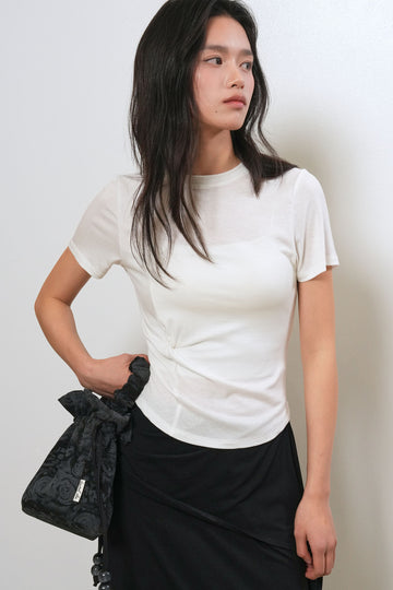 General Idea WOMAN Acetate Twist Short Sleeve T-Shirt [WHITE]