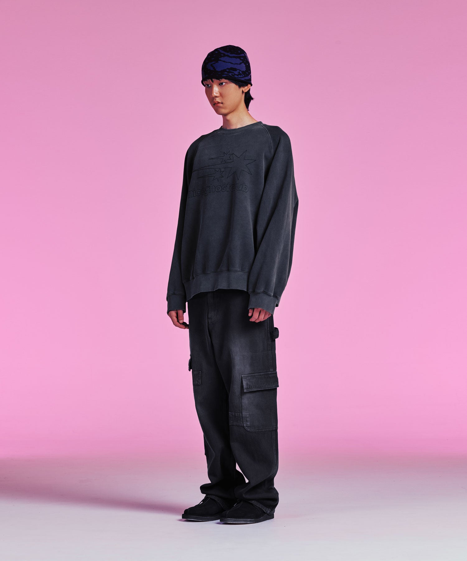 Nice Ghost Club Logo Pigment Sweatshirts [Charcoal]