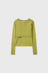 General Idea WOMAN Boat Neck Cardigan Tank Top Set [AVOCADO]