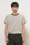 General Idea MAN Minimal Embroidery Stripe Short Sleeve T-Shirt [BROWN]