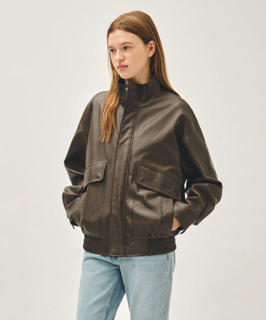 Marithé François Girbaud FAUX LEATHER HIGH NECK JACKET