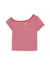 MLB Women's Varsity Stripe Off Shoulder Slim Semi Crop T-Shirts