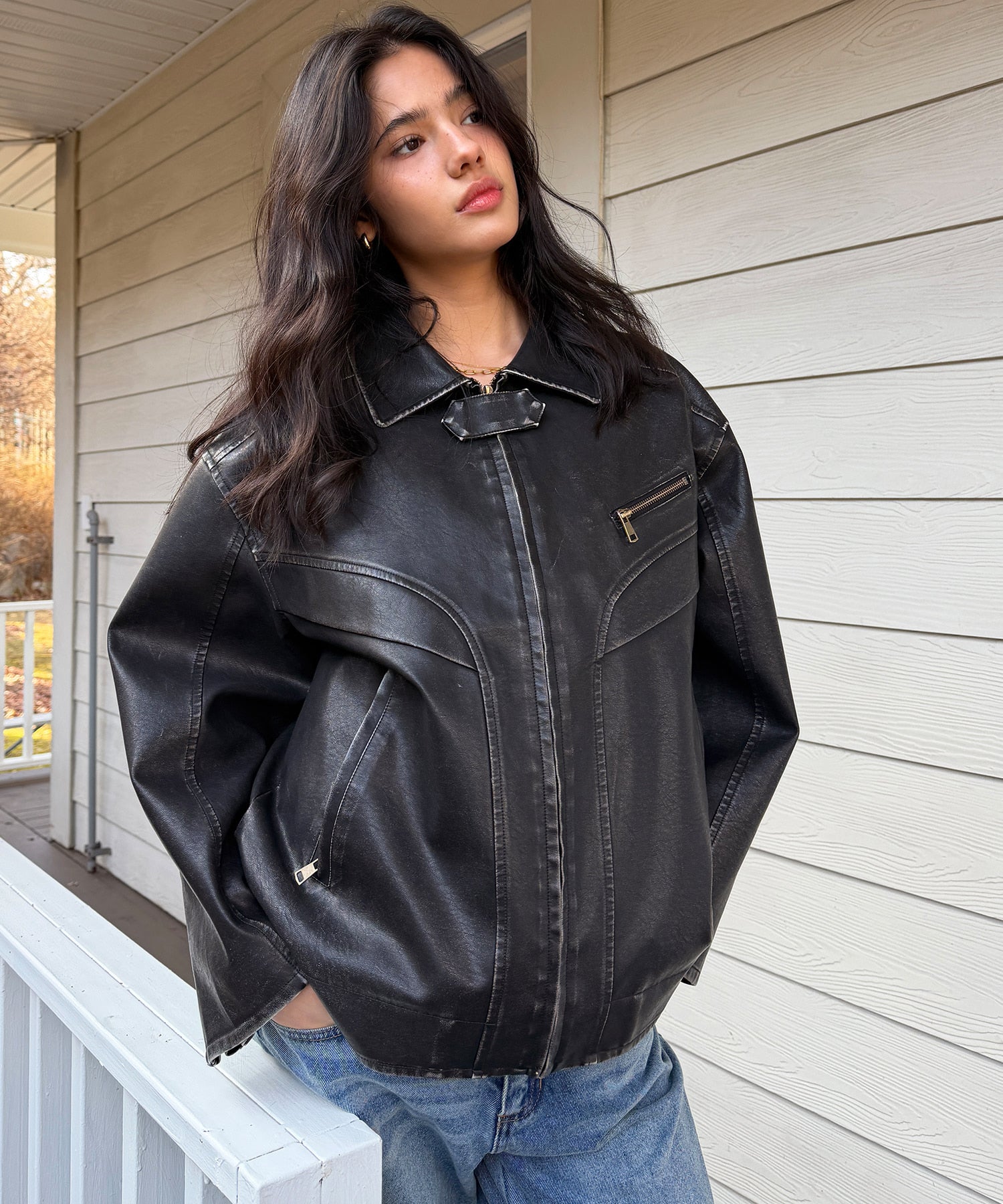 Bitter Cells Vintage Washing Leather Jacket - Black