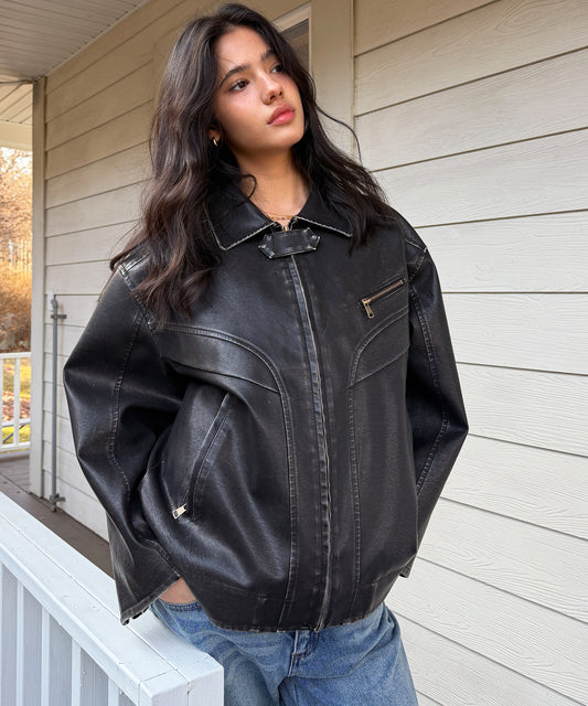 Bitter Cells Vintage Washing Leather Jacket - Black