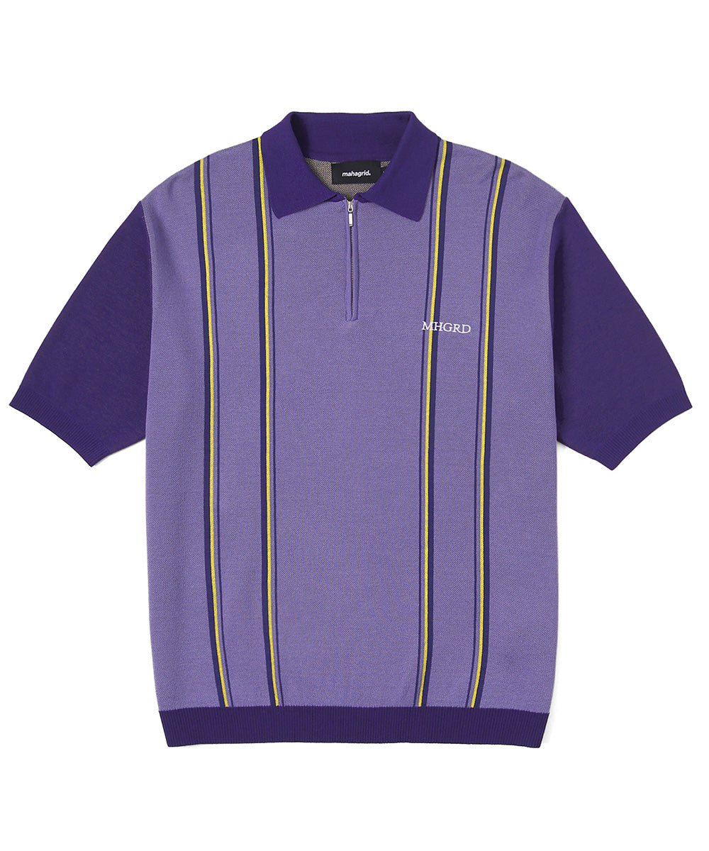 Mahagrid Half Zip Jacquard Polo in Purple