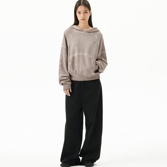 Mahagrid Dyed Curved Seam Crop Hoodie