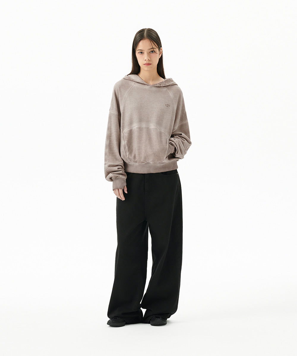 Mahagrid Dyed Curved Seam Crop Hoodie