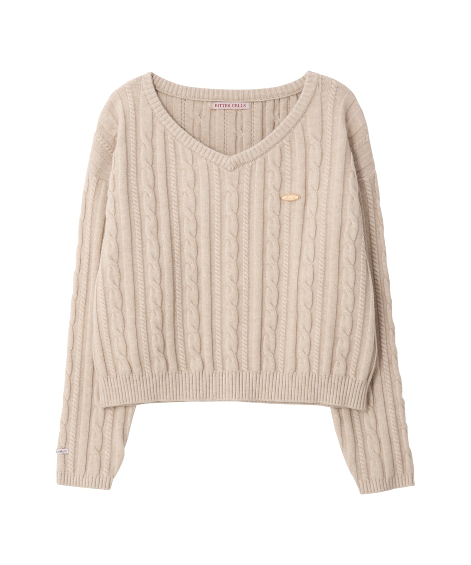 Bitter Cells C.G V Neck Cable Sweater in Beige