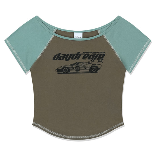 Mahagrid Off Shoulder Raglan Tee